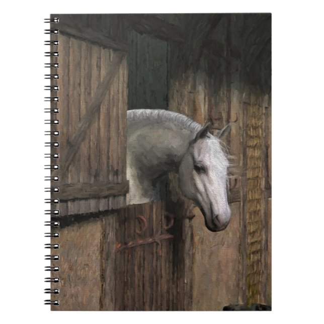 Caderno Espiral Cavalo de cinza na porta estável (Frente)