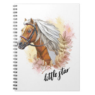 Caderno Espiral Cavalo de desenho manual com plantas