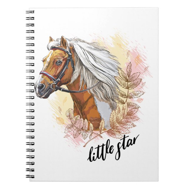 Caderno Espiral Cavalo de desenho manual com plantas (Frente)
