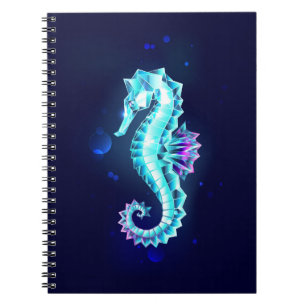 Caderno Espiral Cavalo de Gelo Cristal em Fundo Azul