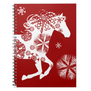 Caderno Espiral Cavalo de Natal de Floco de Neve Vermelho e Branco