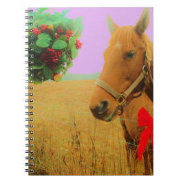 Caderno Espiral Cavalo de Natal do céu cor-de-rosa
