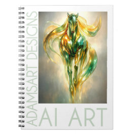 Caderno Espiral Cavalo Dourado Esmeralda Radiante Abstrato Metálic