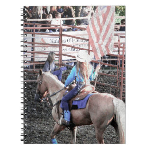 Caderno Espiral Cavalo e vaqueira da bandeira do rodeio