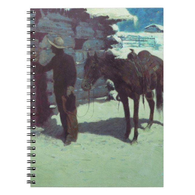 Caderno Espiral Cavalo e vaqueiro de inverno neve (Frente)