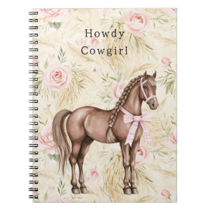 Caderno Espiral Cavalo Floral Creme Rosa