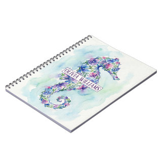 Caderno Espiral Cavalo-Marinho Botânico Flores Oceânicas Caprichos