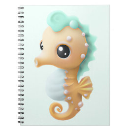 Caderno Espiral Cavalo-marinho-de-bébé-branca em Teal e Branco