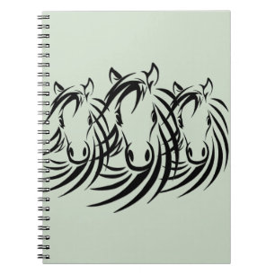 Caderno Espiral Cavalo Negro Cabeça em Verde