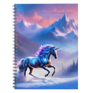 Caderno Espiral Cavalo Negro num Paisagem de Inverno Sonhador