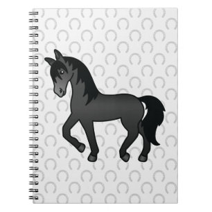Caderno Espiral Cavalo Negro Que Está Trocando Uma Bela Caricatura