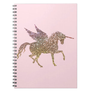 Caderno Espiral Cavalo Pegasus Unicórnio Brilho Dourado Tendência