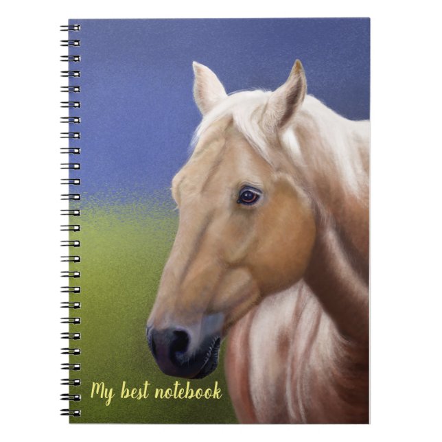 Caderno Espiral Cavalo personalizável num campo verde lúcido num (Frente)