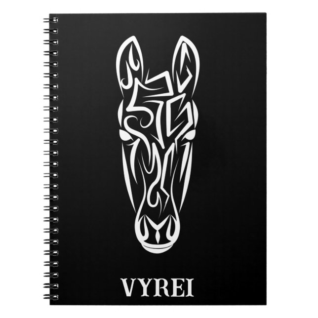 Caderno Espiral Cavalo Tribal Negro e Branco (Frente)