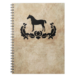Caderno Espiral Cavalo Vintage Black and Ivory Damask