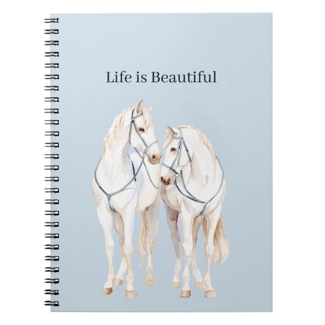 Caderno Espiral Cavalos Brancos Azul Bebê (Frente)