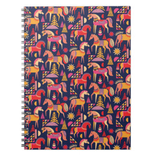 Caderno Espiral Cavalos escandinavos: Design decorativa sem costur