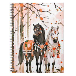 Caderno Espiral Cavalos numa Floresta Vermelha