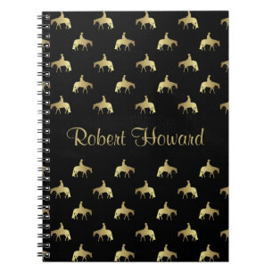 Caderno Espiral Cavalos ocidentais dourados do prazer no preto