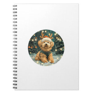 Caderno Espiral Cavapoo Reindeer Cachorro Santa Hat Cute Holi