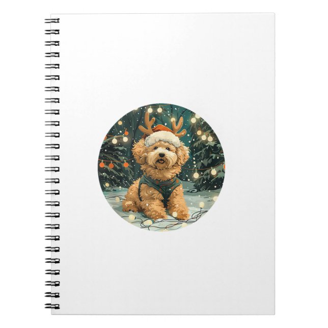 Caderno Espiral Cavapoo Reindeer Cachorro Santa Hat Cute Holi (Frente)