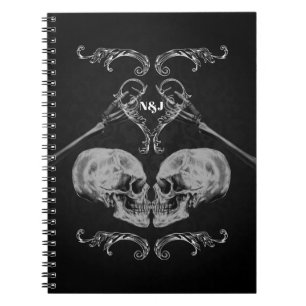 Caderno Espiral "Caveira Apaixonada" Esqueletos Vintage Preto
