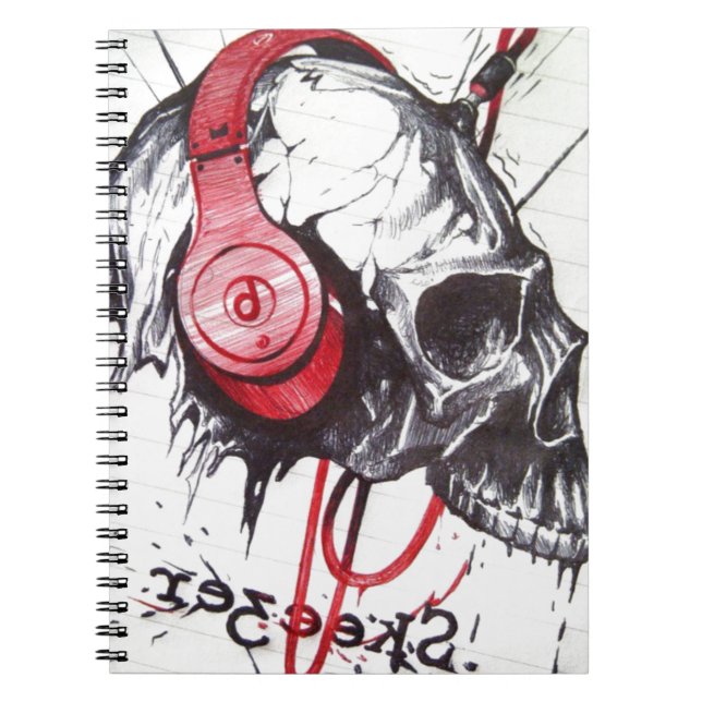 Caderno Espiral Caveira com Fones de ouvido (Frente)