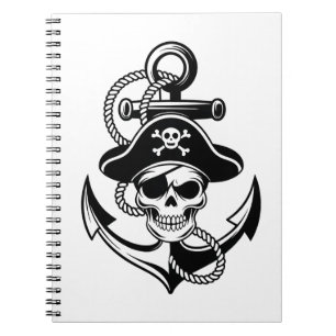 Caderno Espiral Caveira e Âncora de Pirata Negrito - Design náutic