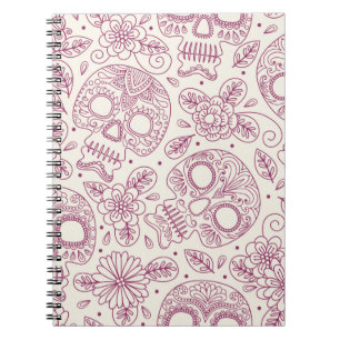 Caderno Espiral Caveira e Flores. Um Fundo Ininterrupto. da mexica