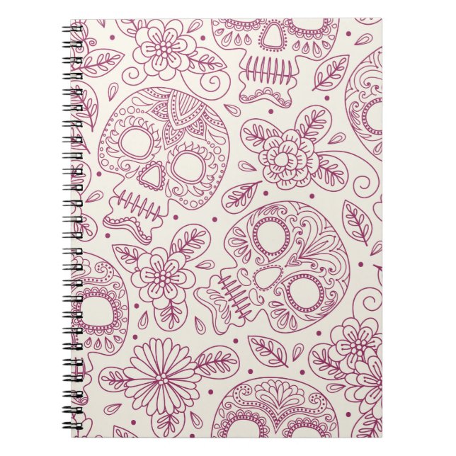 Caderno Espiral Caveira e Flores. Um Fundo Ininterrupto. da mexica (Frente)