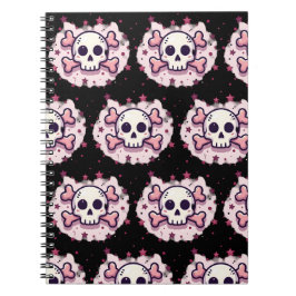 Caderno Espiral Caveira e Ossos Cruzados Rosa Pastel