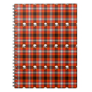 Caderno Espiral Caveira e ossos cruzados Xadrez vermelha e preta