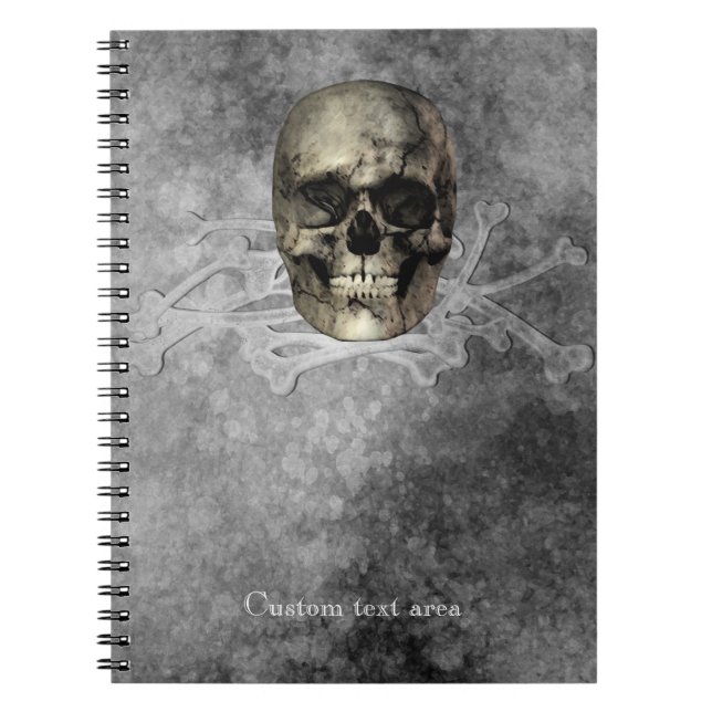 Caderno Espiral Caveira e uma pilha de Ossos Halloween Gótico (Frente)