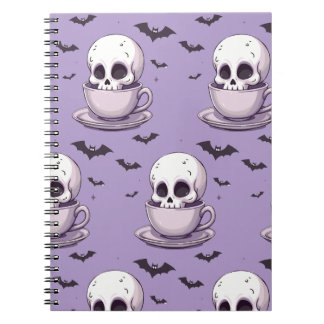 Caderno Espiral Caveira Pastel Goth em Xícara de Chá