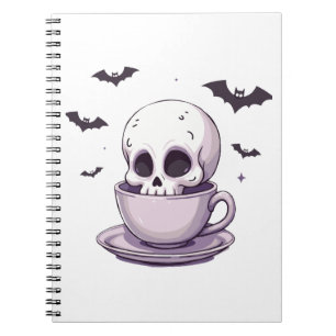 Caderno Espiral Caveira Pastel Goth em Xícara de Chá