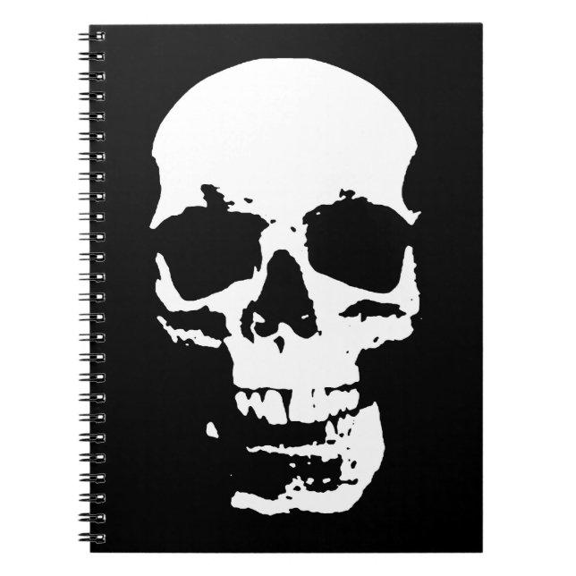 Caderno Espiral Caveira Pop Art Preto e Branco Estilosa e Legal (Frente)