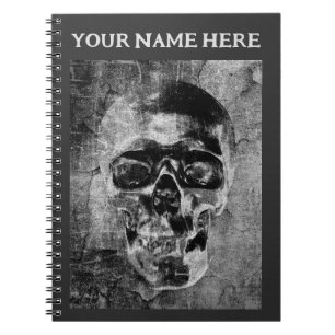 Caderno Espiral Caveira preta e branca. Personalizado