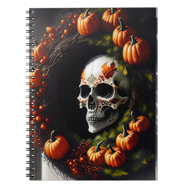 Caderno Espiral Caveira Spooky e Pumpkin Wreath (Frente)
