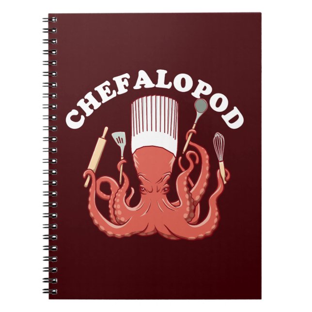 Caderno Espiral Cefalópode | Chef polvo Piada engraçada (Frente)