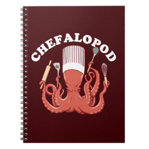Caderno Espiral Cefalópode   Polvo Chef Piada Divertida
