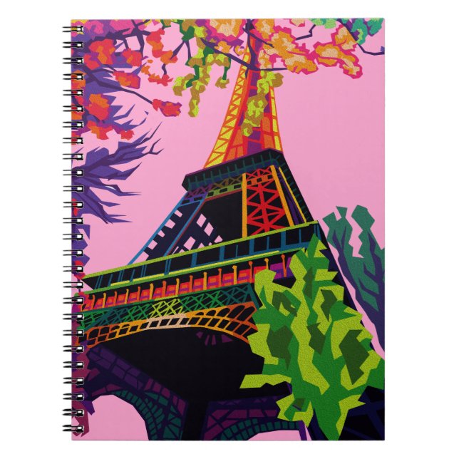 Caderno Espiral Celebração Colorida da Torre Eiffel (Frente)
