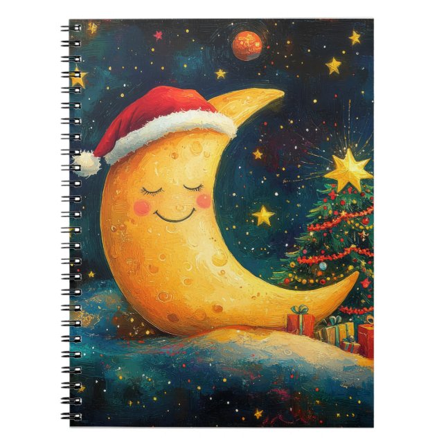 Caderno Espiral Celebração Divertida da Lua Galáctica no Natal (Frente)