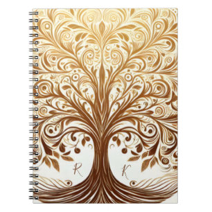 Caderno Espiral Celebração Espiritual da Árvore da Vida em Ouro El