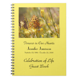 Caderno Espiral Celebration of Life Guest Book, Yellow Butterfly 