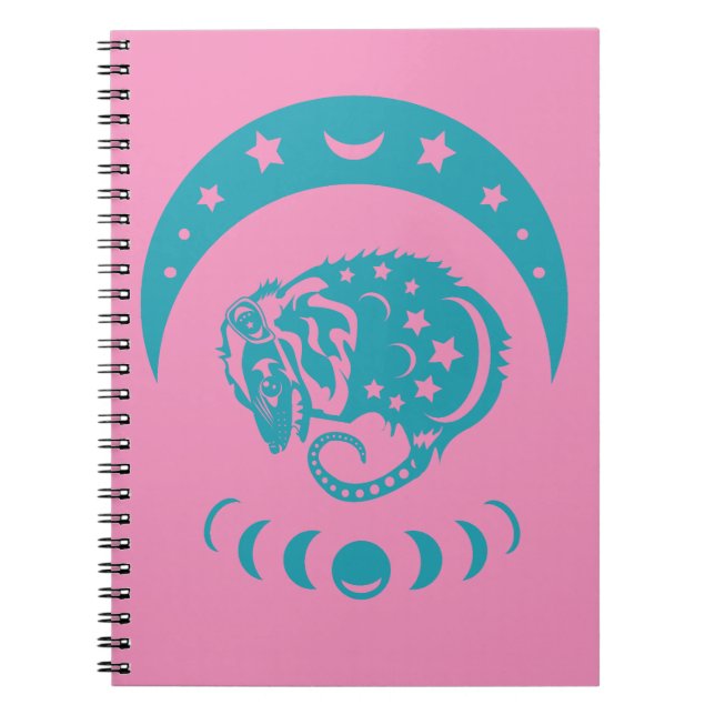 Caderno Espiral Celestial Crecente Lua Possum Whimsical Nature (Frente)