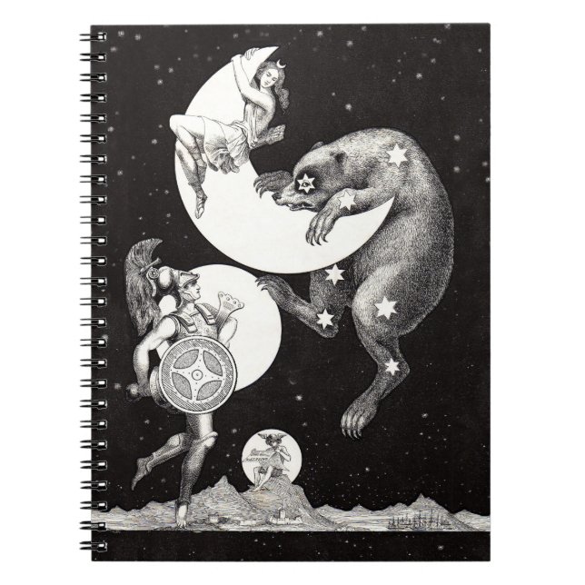 Caderno Espiral Celestial Moon Sky Universe God Night Illustration (Frente)