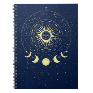 Caderno Espiral Celestial Sun Moon Fases Zodiac