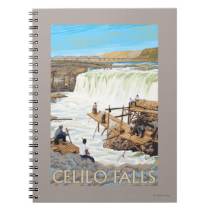 Caderno Espiral Celilo cai poster das viagens vintage da pesca