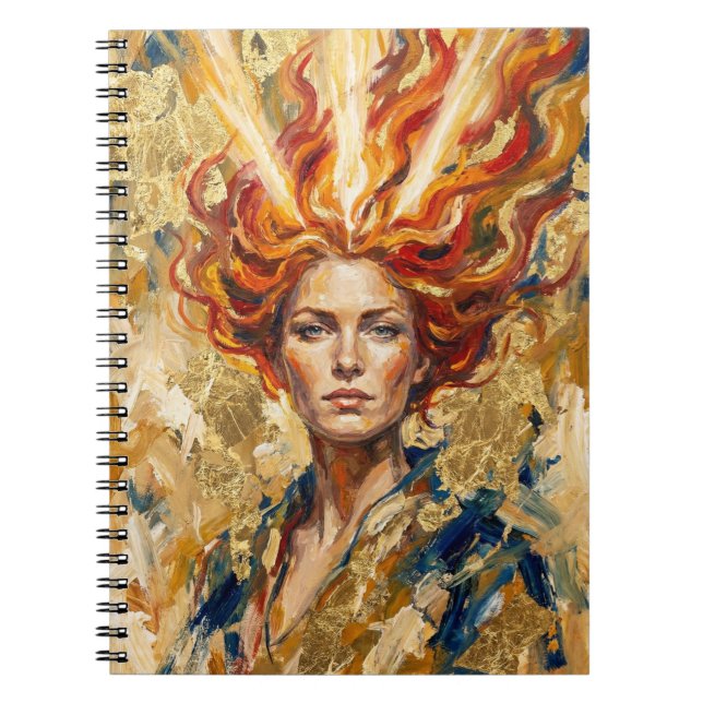 Caderno Espiral Celtic Fire Goddess Brigid Gold Leaf Fantasy Art (Frente)