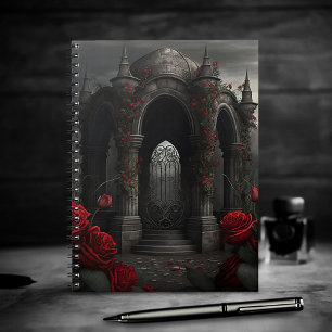 Caderno Espiral Cemitério gótico Gazebo com Rosas vermelhas à noit